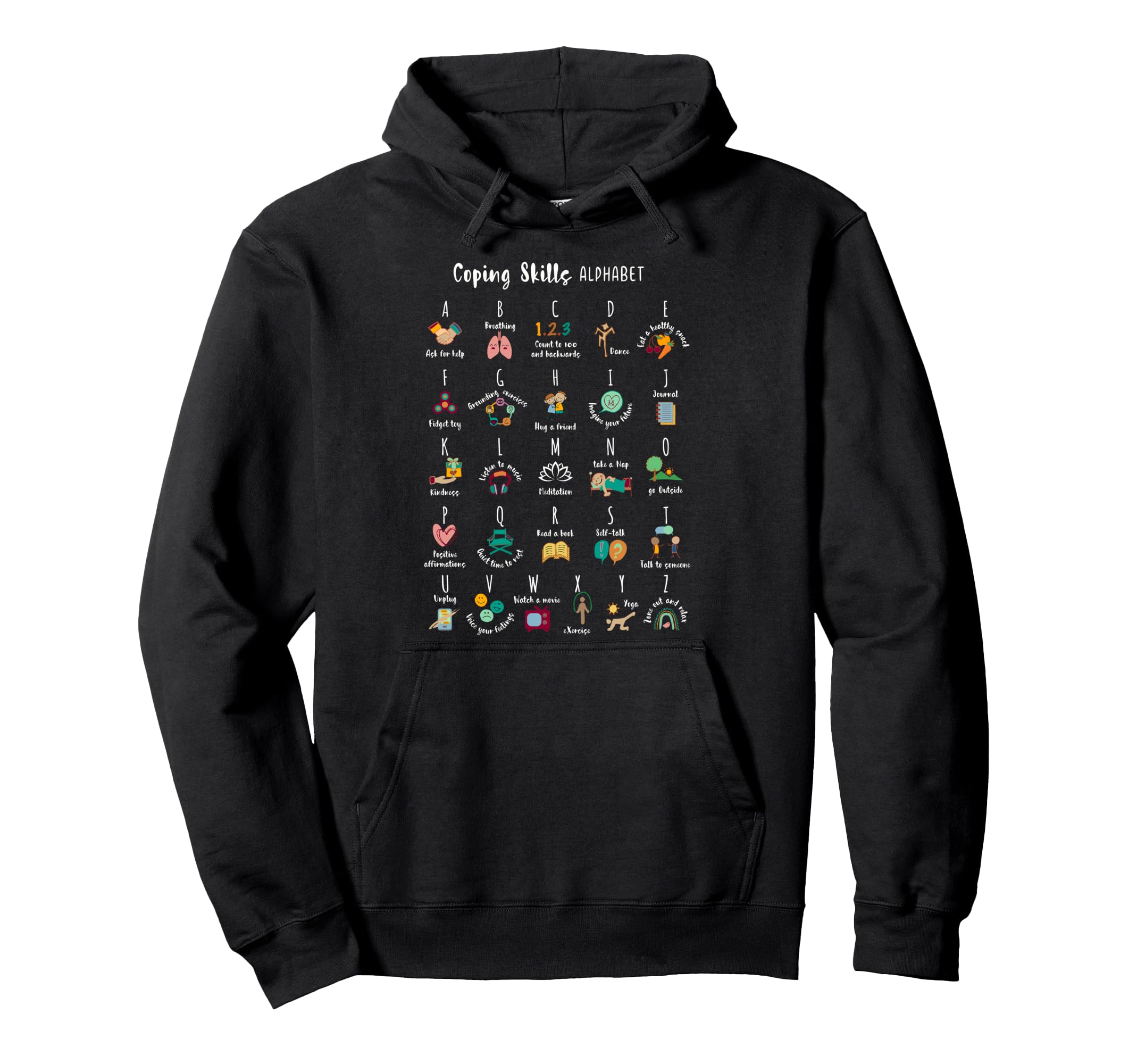 Abc Coping Skills Alphabet Self Care Hoodie - Aesthetic Graphic Men Women - T-Shirt, Sweatshirt, Hoodie