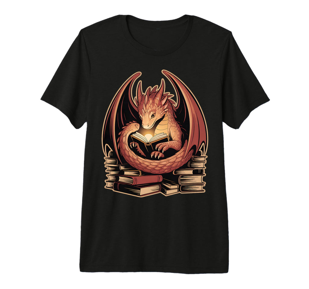 Dragon Reading Books Fantasy Book T-Shirt - Aesthetic Graphic for Adults - T-Shirt, Sweatshirt, Hoodie