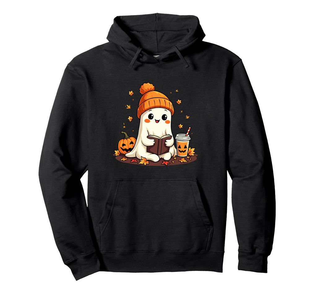 Ghost Reading Book Fall Leaves Hoodie - Casual Everyday Wear Men Women - T-Shirt, Sweatshirt, Hoodie