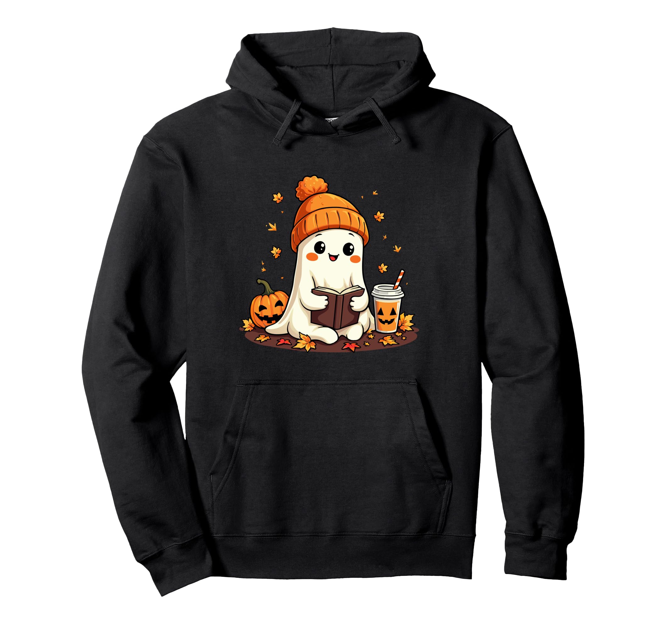 Ghost Reading Book Fall Leaves Hoodie - Casual Everyday Wear Men Women - T-Shirt, Sweatshirt, Hoodie