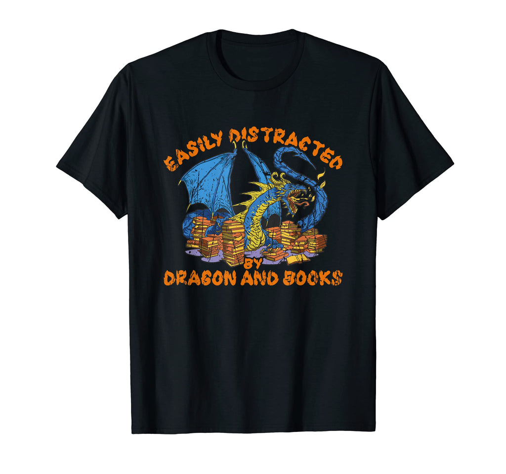 Easily Distracted Dragon And Books Nerds T-Shirt - Streetwear Style Unisex - T-Shirt, Sweatshirt, Hoodie
