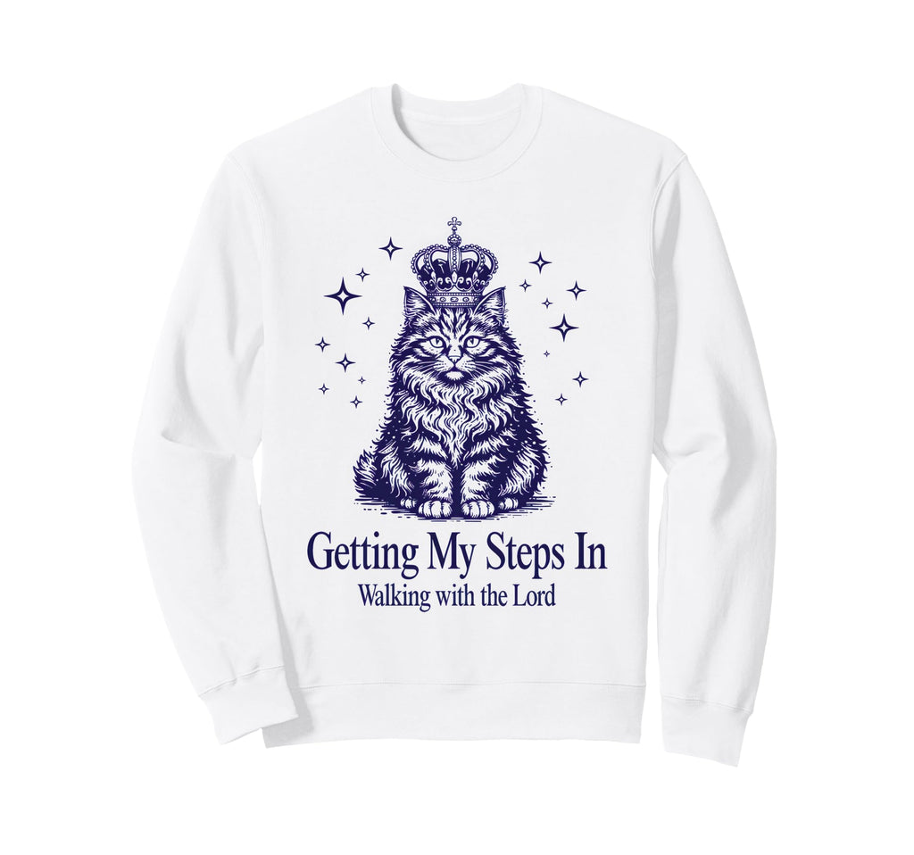 Getting My Steps Walking Lord Cat Sweatshirt - Graphic Print for Adults - T-Shirt, Sweatshirt, Hoodie
