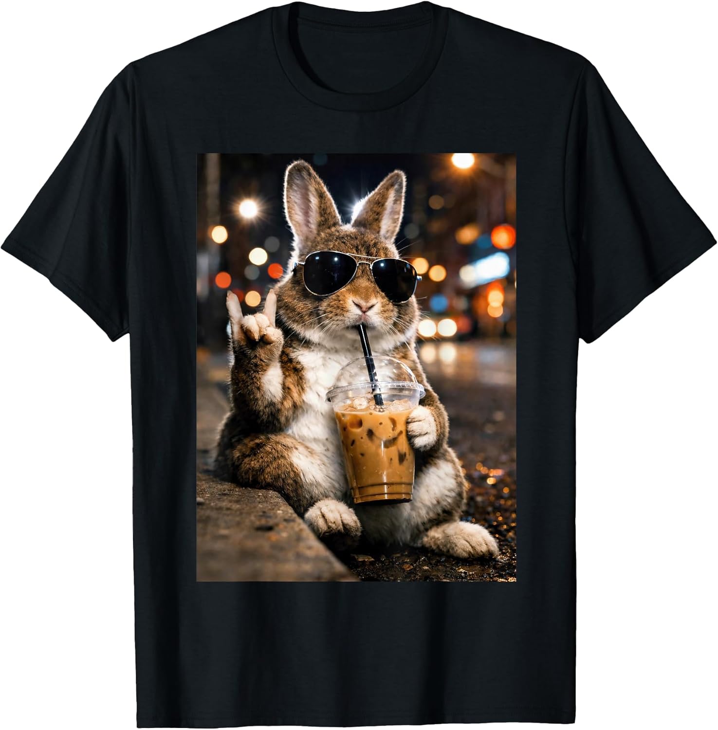 Bunny Drinking Iced Coffee Funny Easter Men Women Unisex T-shirt, Sweatshirt, Hoodie, Long Sleeve Tee - T-Shirt, Sweatshirt, Hoodie