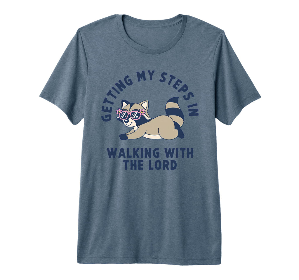 Getting My Steps Walking Lord Raccoon Tri T-Shirt - Graphic Print Unisex - T-Shirt, Sweatshirt, Hoodie