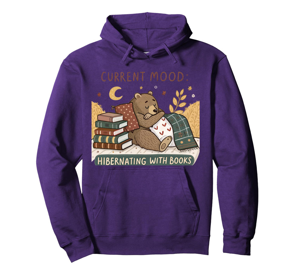 Current Mood Hibernating Books Hoodie - Trendy Graphic Men Women - T-Shirt, Sweatshirt, Hoodie