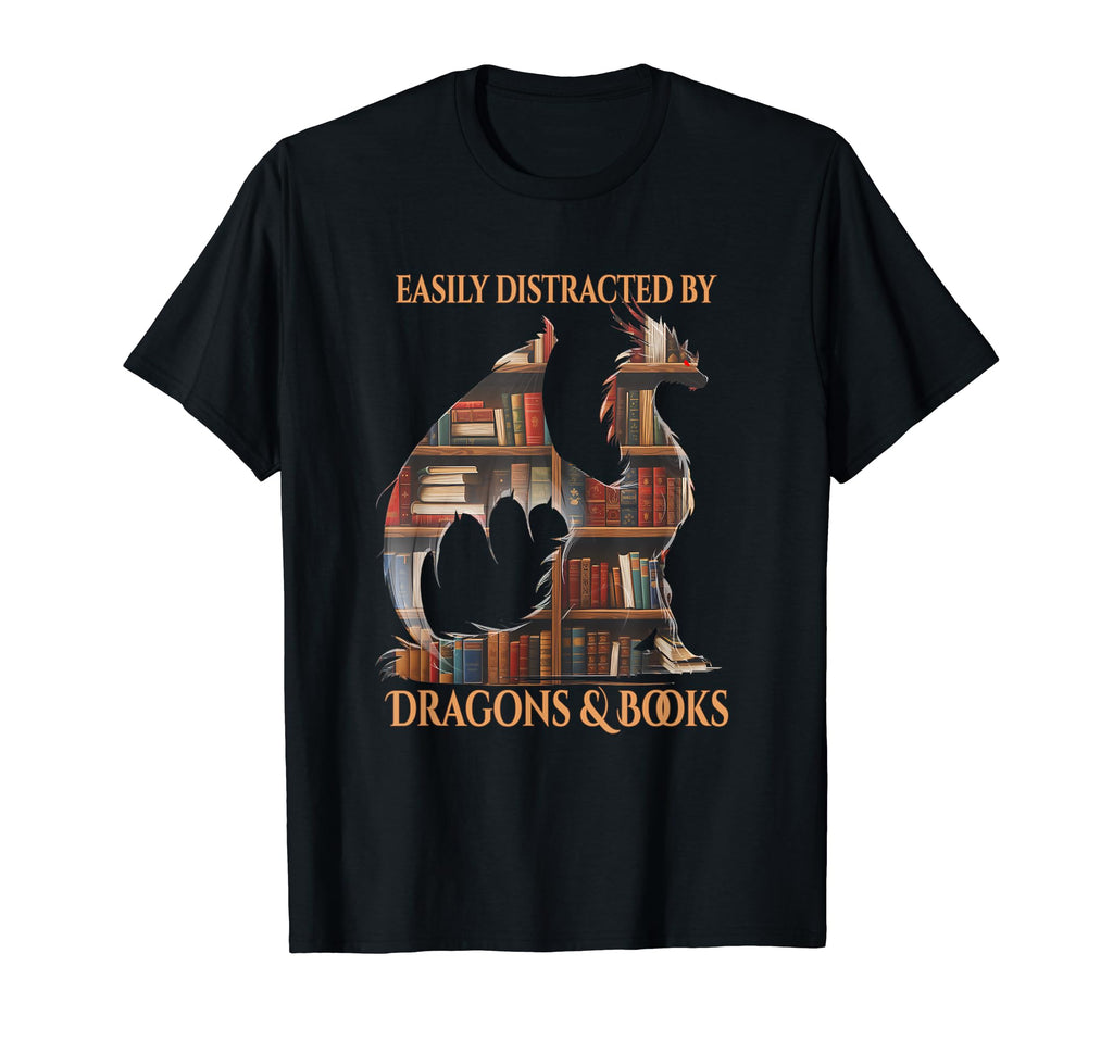 Easily Distracted Dragons And Books T-Shirt - Aesthetic Graphic Unisex - T-Shirt, Sweatshirt, Hoodie