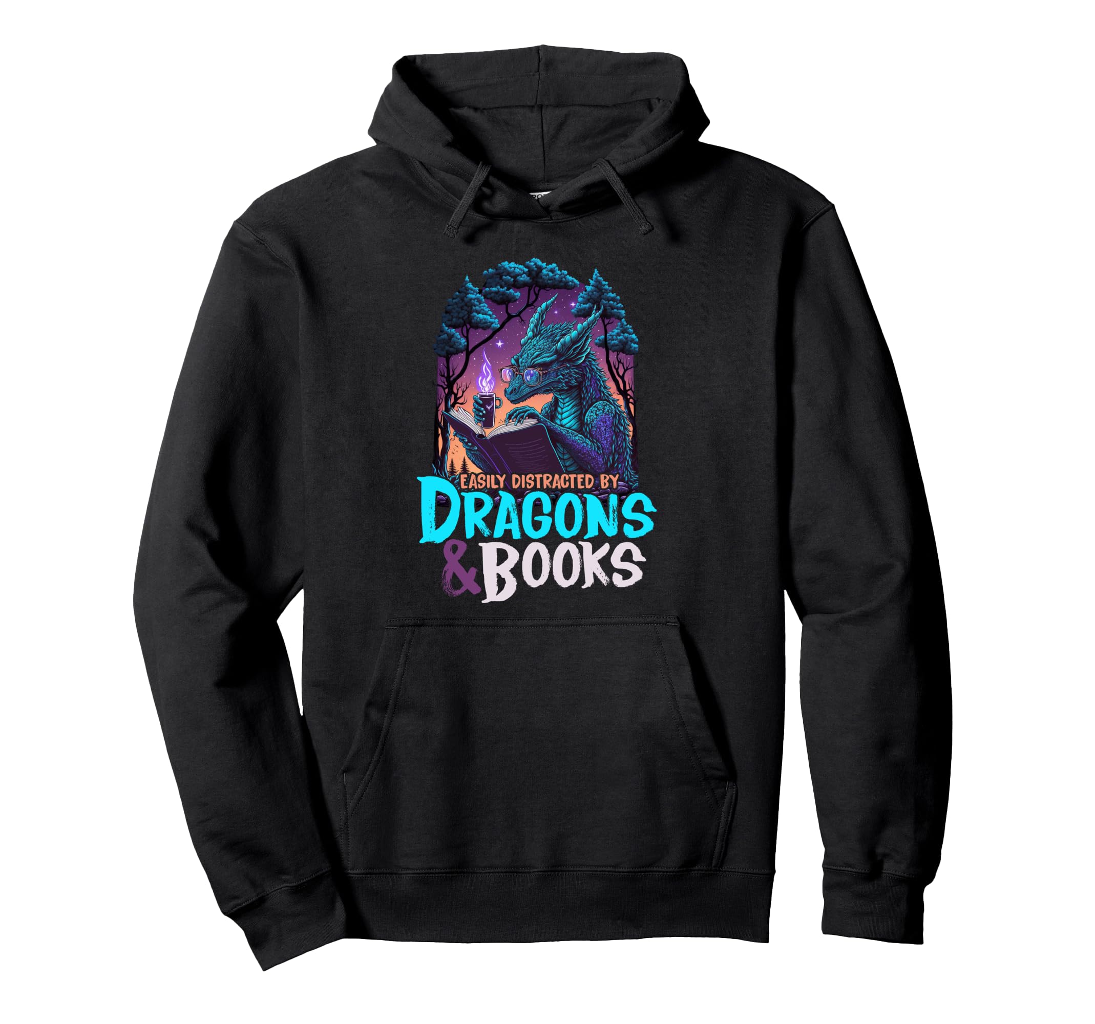 Easily Distracted Dragon And Books Hoodie - Custom Art Print for Adults - T-Shirt, Sweatshirt, Hoodie
