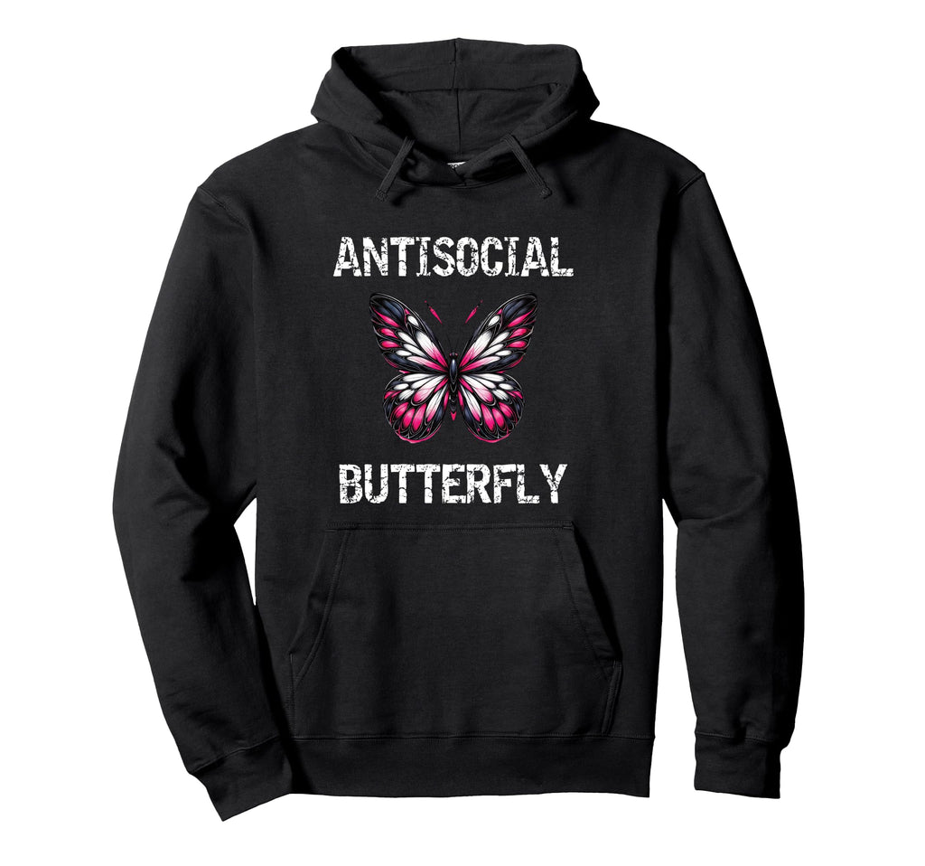 Antisocial Butterfly Introvert Teen Hoodie - Fun Novelty Design for Adults - T-Shirt, Sweatshirt, Hoodie