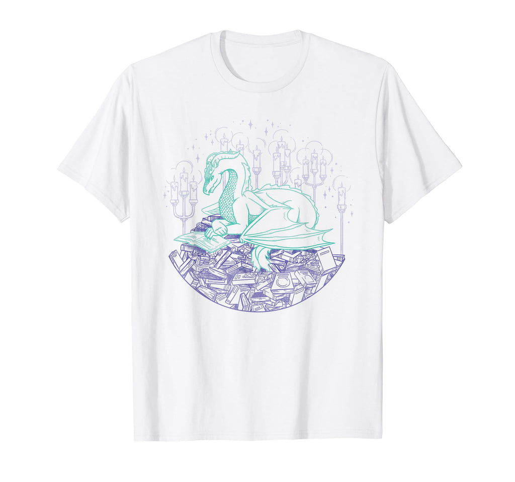 Minty Dragon Book Hoard T-Shirt - Minimalist Print Unisex - T-Shirt, Sweatshirt, Hoodie