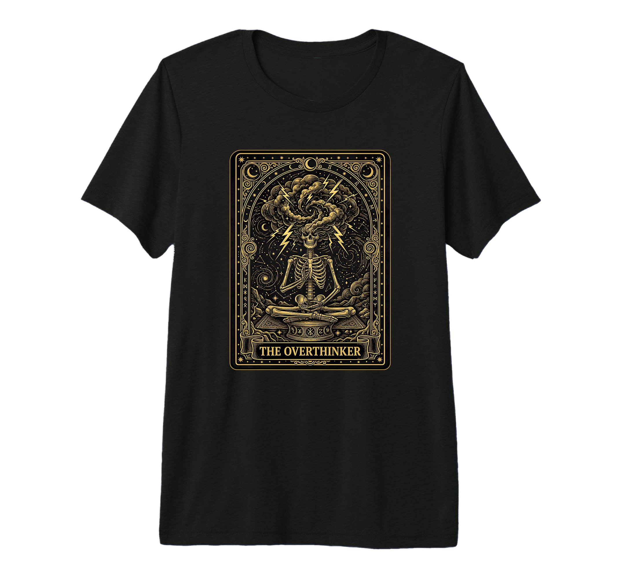 Funny Tarot Card Overthinker Skeleton T-Shirt - Minimalist Print Men Women - T-Shirt, Sweatshirt, Hoodie
