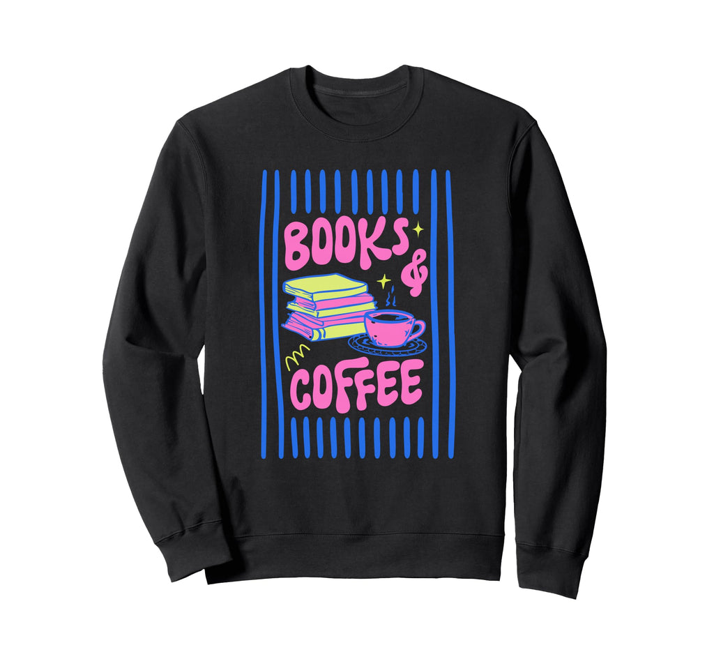 Striped Books And Coffee Book Sweatshirt - Minimalist Print Men Women - T-Shirt, Sweatshirt, Hoodie