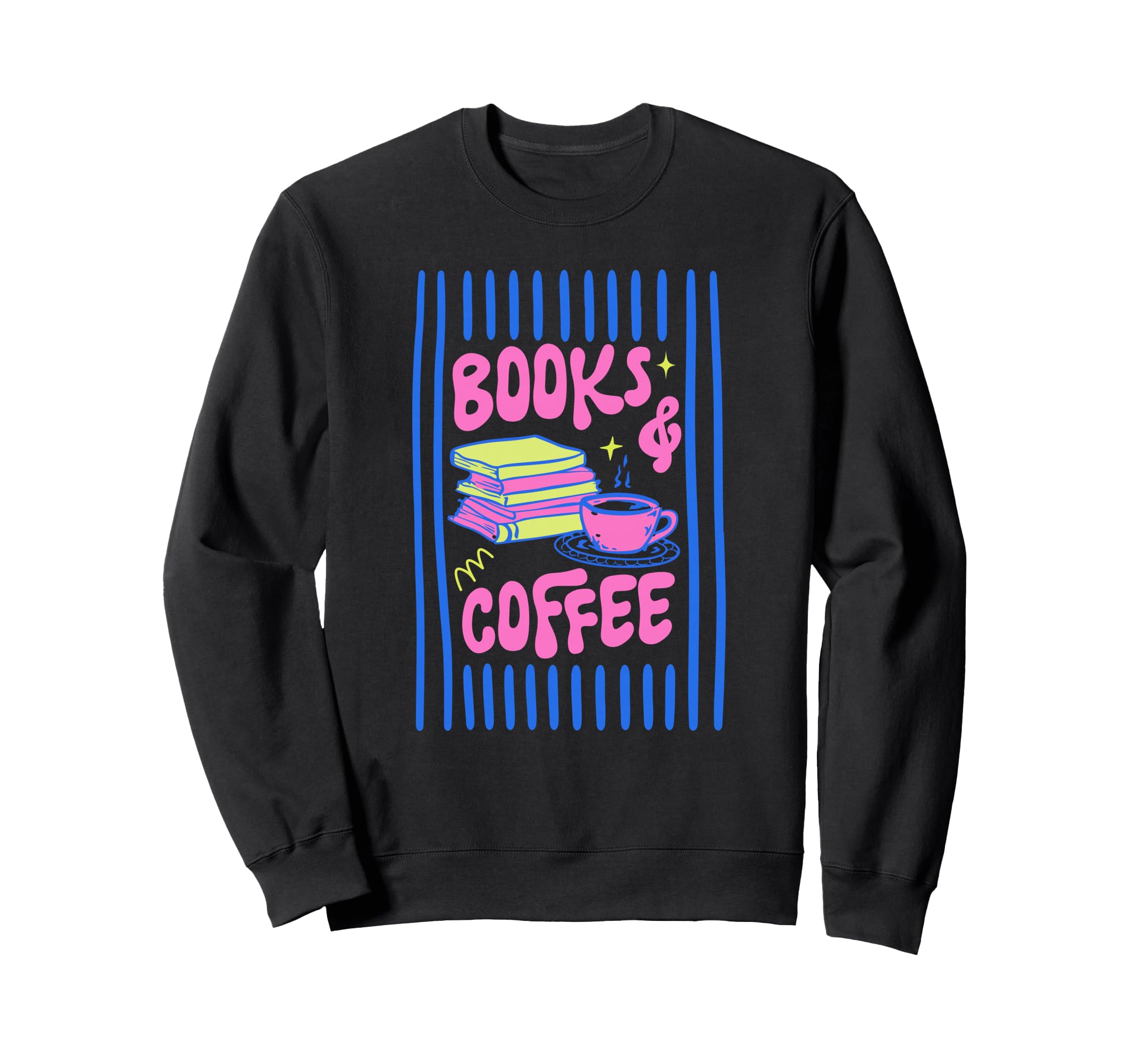 Striped Books And Coffee Book Sweatshirt - Minimalist Print Men Women - T-Shirt, Sweatshirt, Hoodie