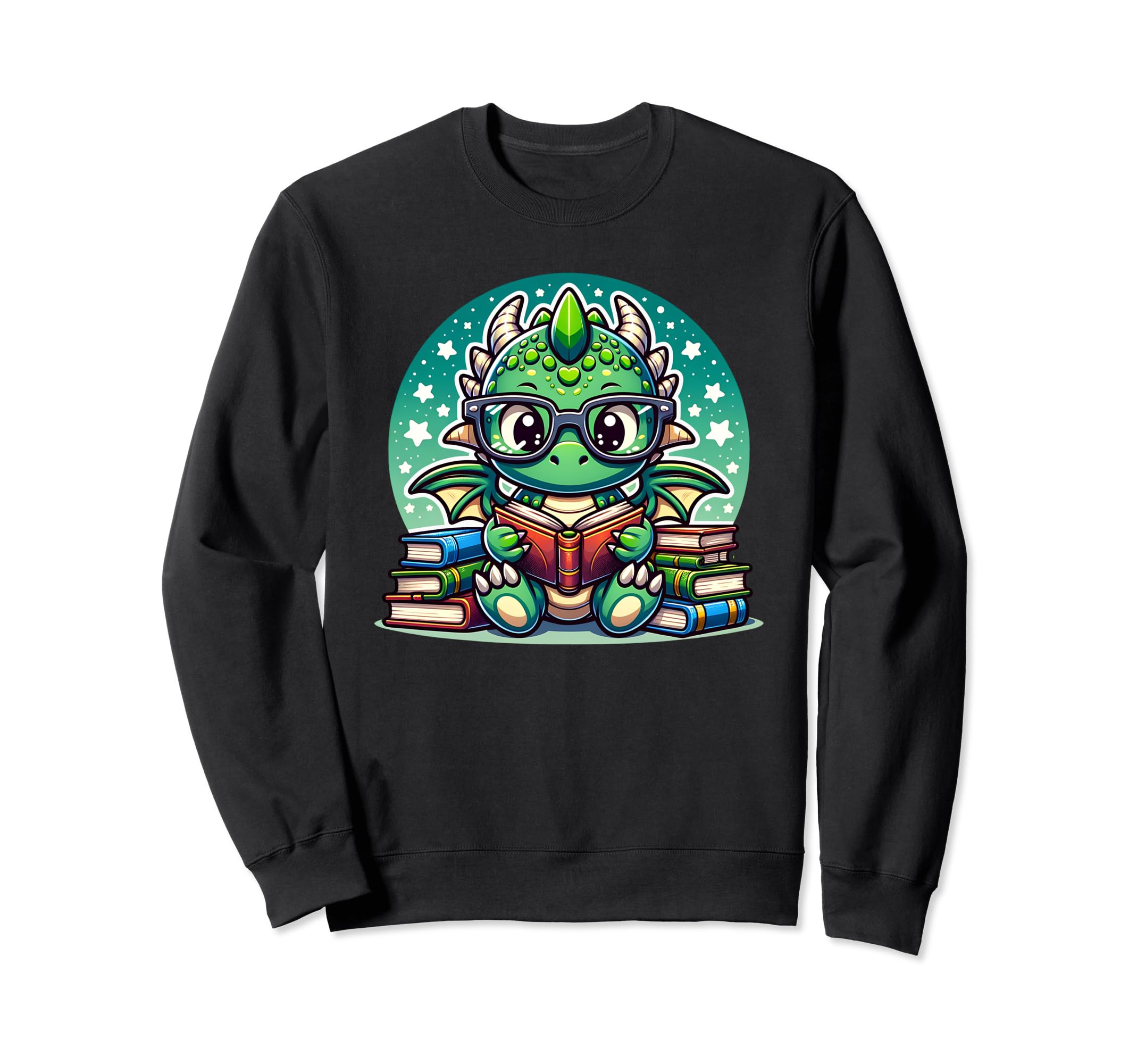 Dragon Reading Book Lover Bookworm Sweatshirt - Custom Art Print Men Women - T-Shirt, Sweatshirt, Hoodie