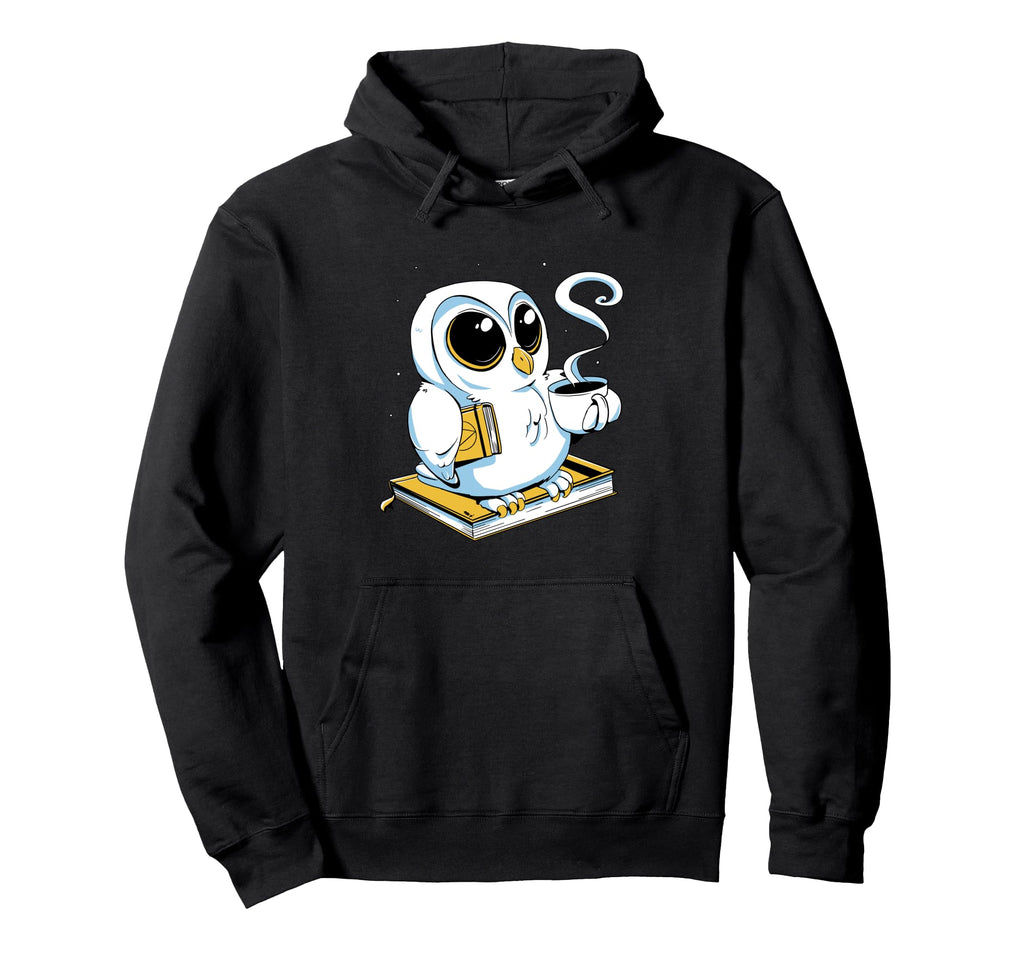 Night Owl Books And Coffee Or Tea Hoodie - Fun Novelty Design Unisex - T-Shirt, Sweatshirt, Hoodie