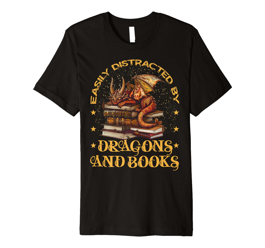 Easily Distracted Dragons And Books T-Shirt - Aesthetic Graphic for Adults - T-Shirt, Sweatshirt, Hoodie
