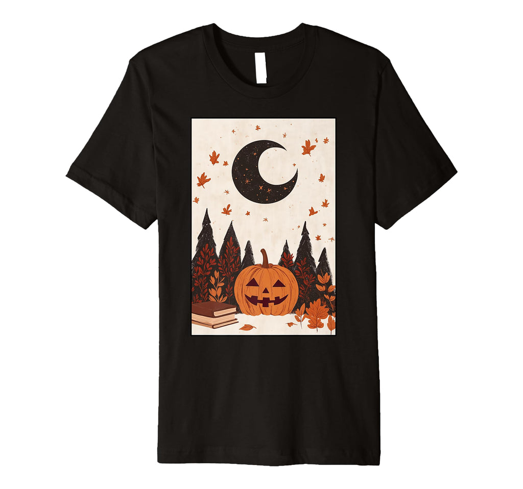 Fall Books Pumpkin Moon Halloween T-Shirt - Fun Novelty Design for Adults - T-Shirt, Sweatshirt, Hoodie