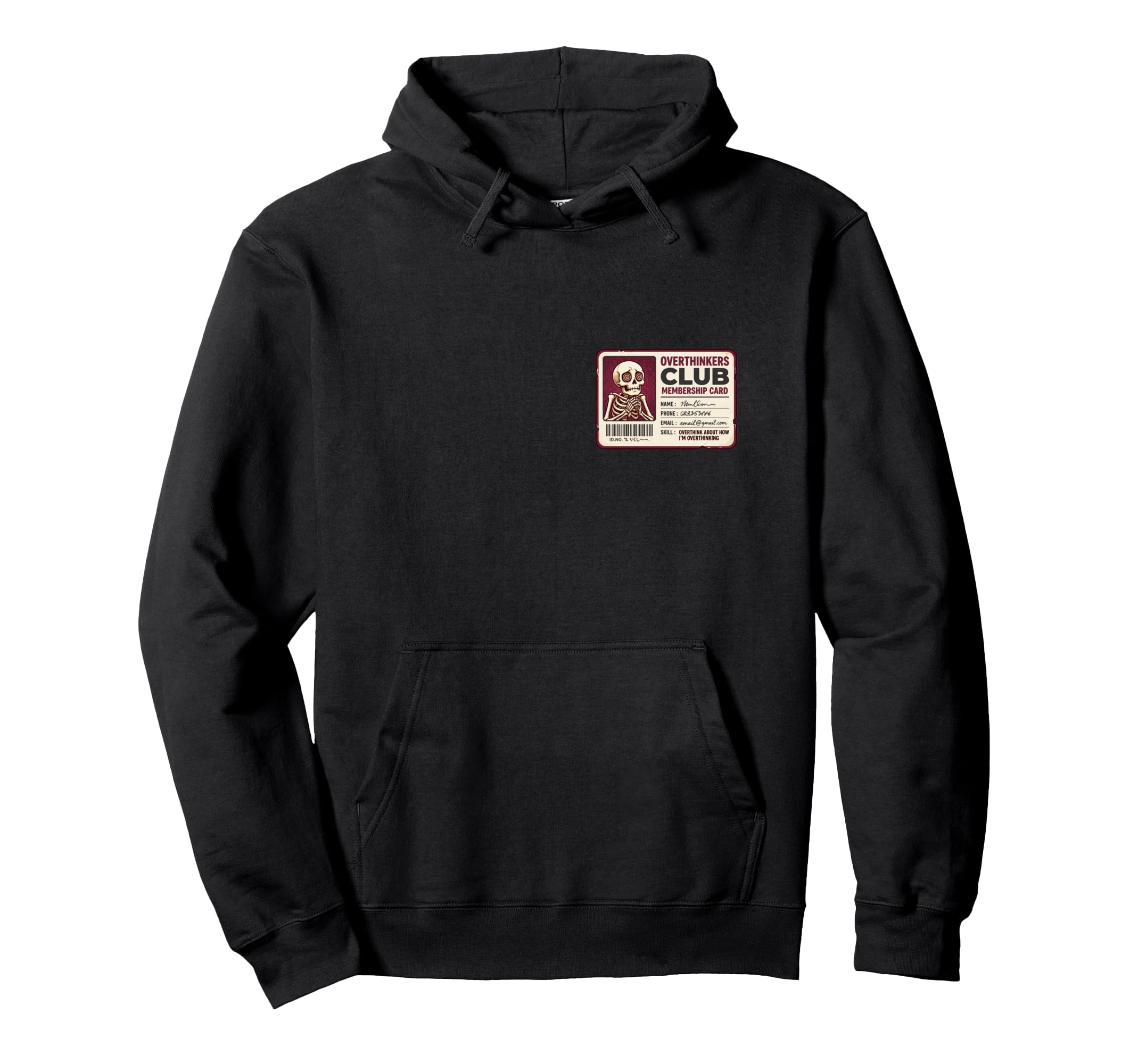 Overthinkers Club Membership Card Hoodie - Minimalist Print for Adults - T-Shirt, Sweatshirt, Hoodie