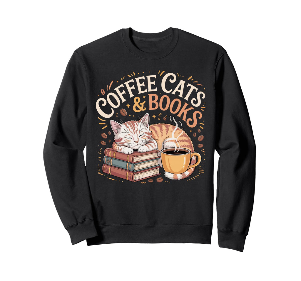Coffee And Books Sleeping Cat Cozy Sweatshirt - Custom Art Print for Adults - T-Shirt, Sweatshirt, Hoodie