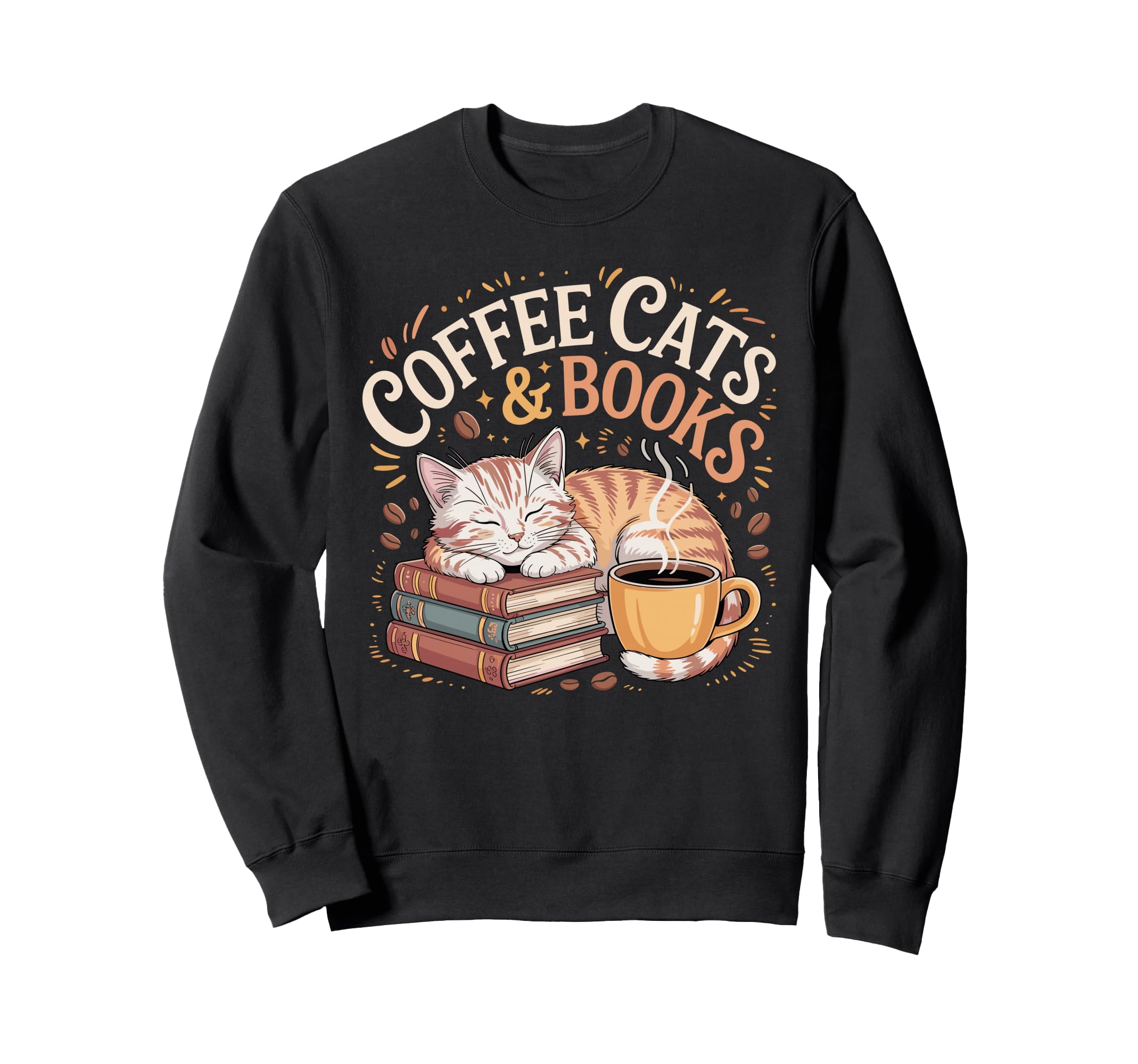 Coffee And Books Sleeping Cat Cozy Sweatshirt - Custom Art Print for Adults - T-Shirt, Sweatshirt, Hoodie