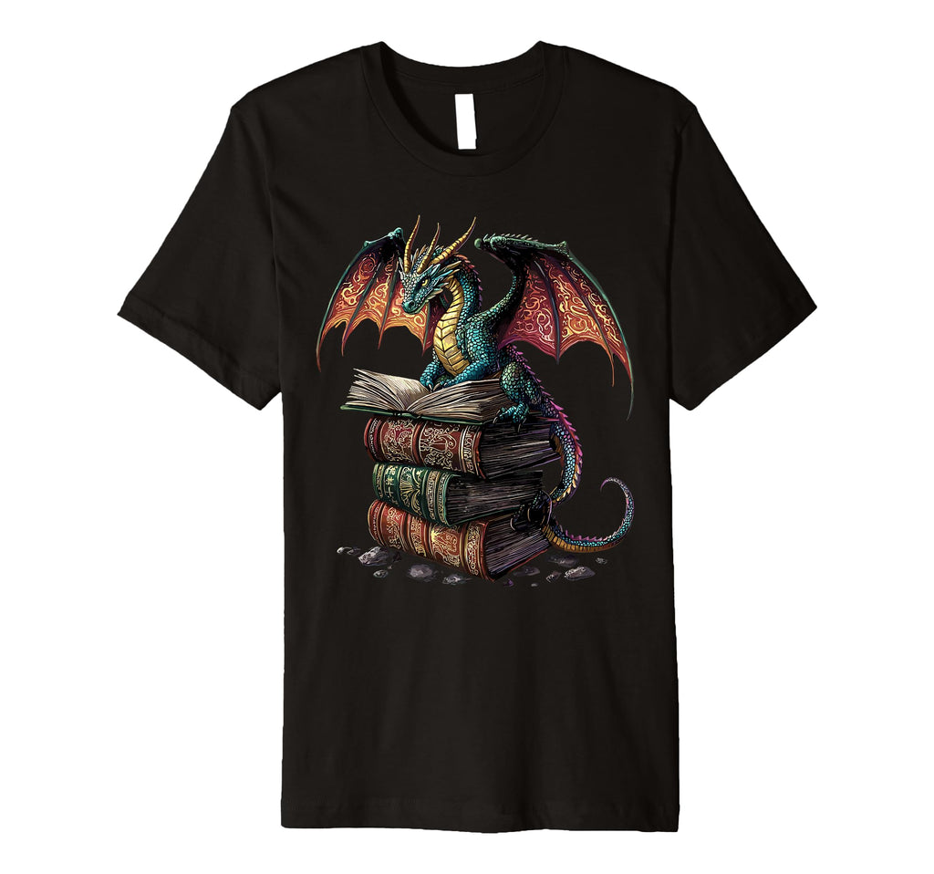 Dragon Reading Book Fantasy Reader T-Shirt - Aesthetic Graphic for Adults - T-Shirt, Sweatshirt, Hoodie