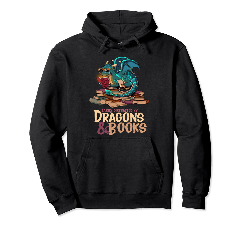 Easily Distracted Dragons Books Dragon Hoodie - Fun Novelty Design Unisex - T-Shirt, Sweatshirt, Hoodie