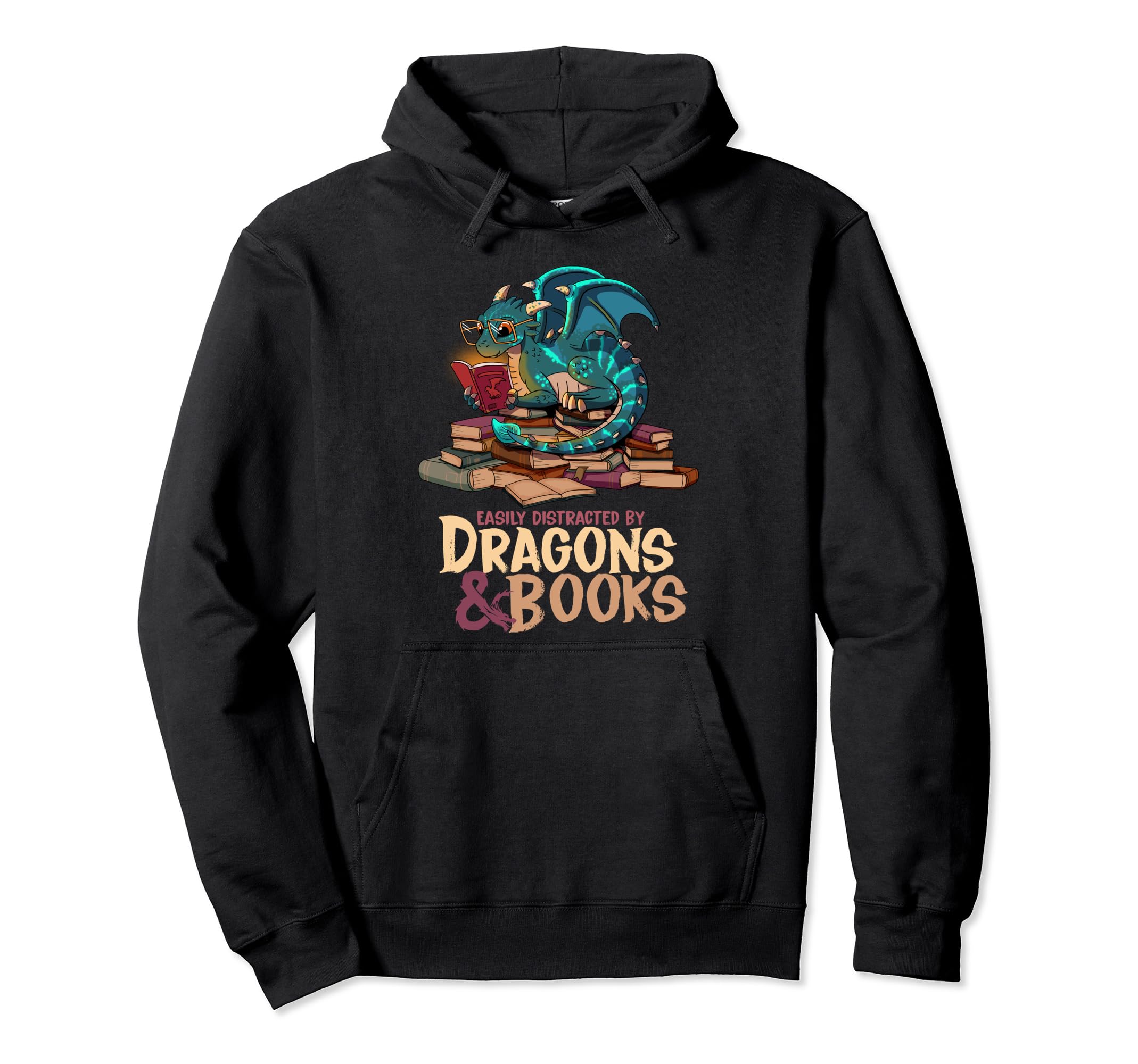Easily Distracted Dragons Books Dragon Hoodie - Fun Novelty Design Unisex - T-Shirt, Sweatshirt, Hoodie