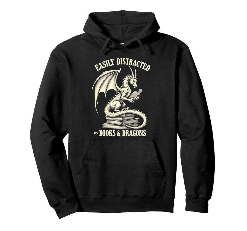 Reading Lover Easily Distracted Dragons Hoodie - Minimalist Print Unisex - T-Shirt, Sweatshirt, Hoodie