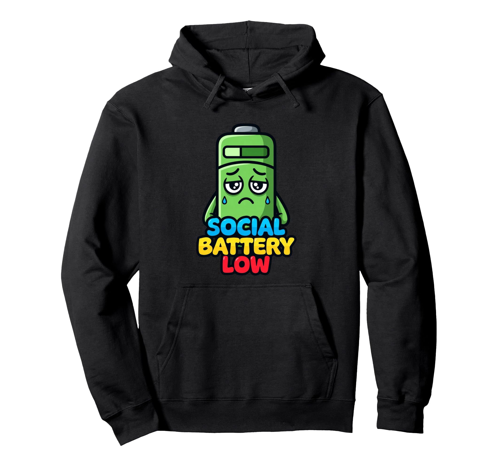 Funny Social Energy Low Battery Character Hoodie - Streetwear Style Unisex - T-Shirt, Sweatshirt, Hoodie