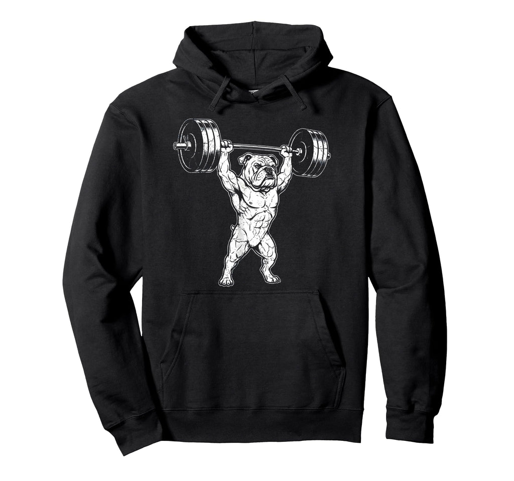 English Bulldog Weightlifting Gym Fitness Hoodie - Novelty Apparel Unisex - T-Shirt, Sweatshirt, Hoodie