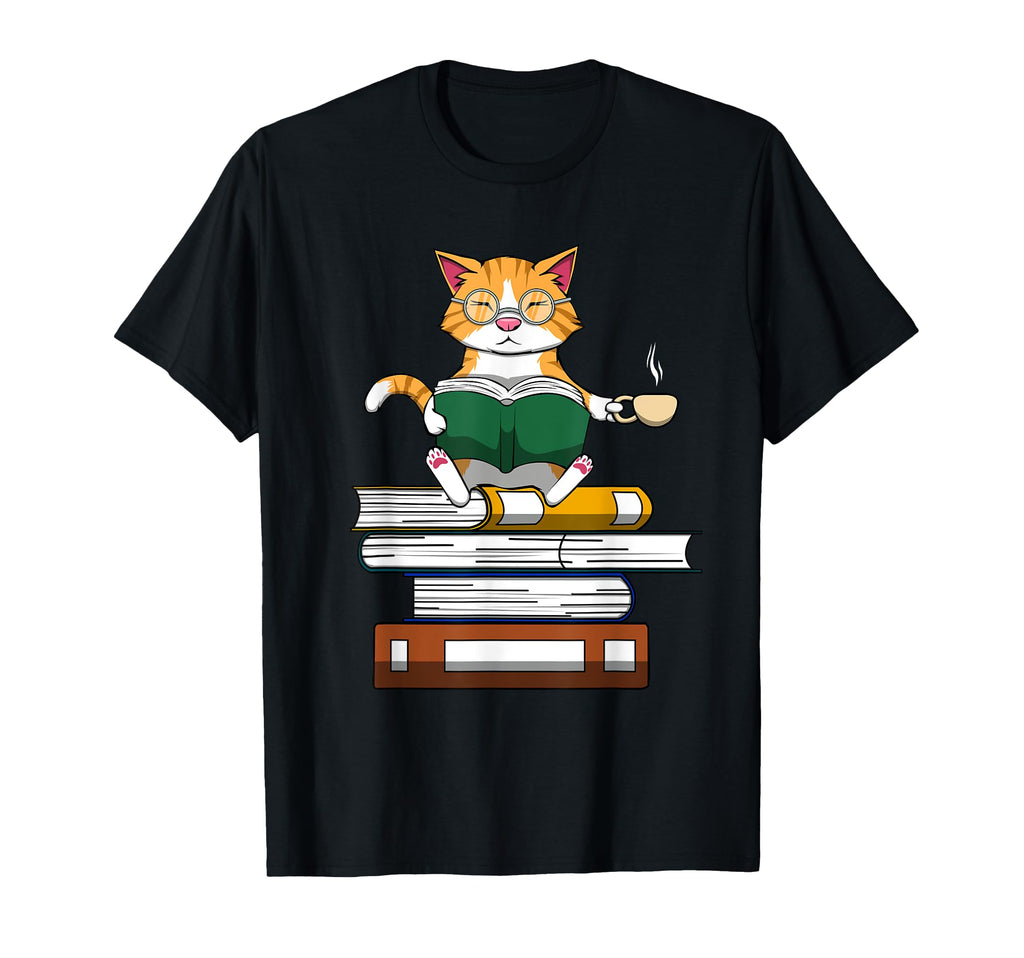 Book Reading Cat Coffee Fans T-Shirt - Aesthetic Graphic Unisex - T-Shirt, Sweatshirt, Hoodie