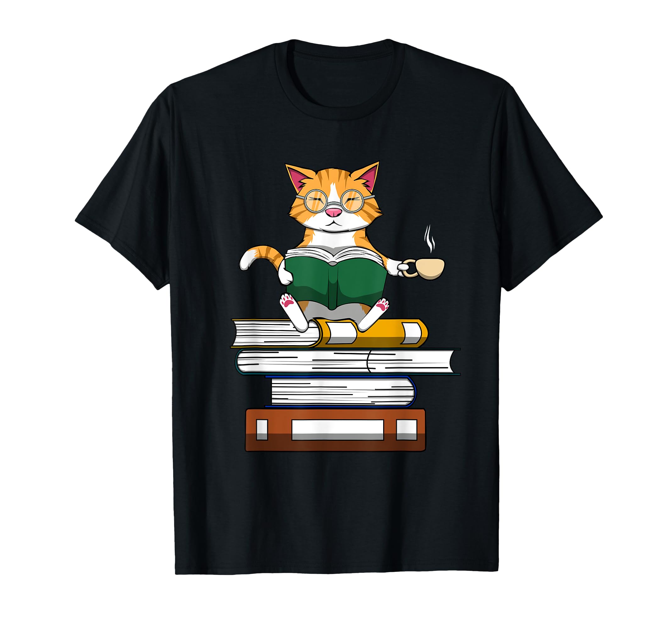 Book Reading Cat Coffee Fans T-Shirt - Aesthetic Graphic Unisex - T-Shirt, Sweatshirt, Hoodie