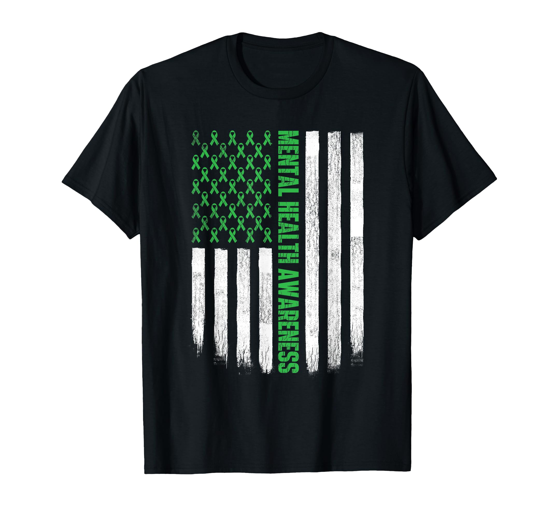 Us Flag Green Ribbon Mental Health T-Shirt - Casual Everyday Wear Unisex - T-Shirt, Sweatshirt, Hoodie