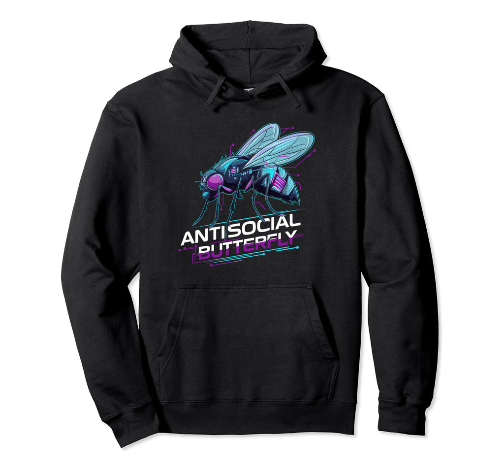 Antisocial Butterfly Housefly Introvert Fly Hoodie - Graphic Print Unisex - T-Shirt, Sweatshirt, Hoodie