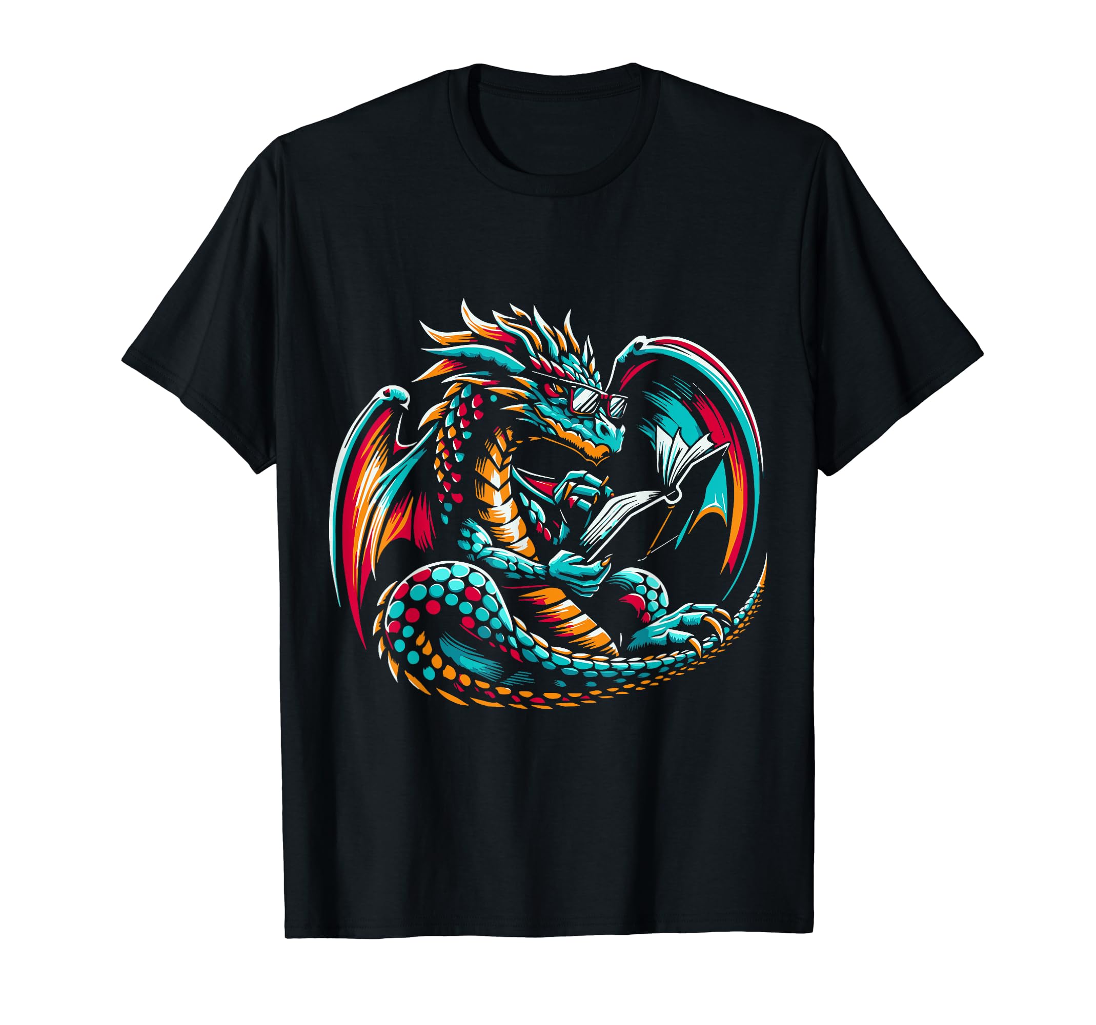Dragon Reading Book Dragon Enthusiast T-Shirt - Graphic Print Men Women - T-Shirt, Sweatshirt, Hoodie