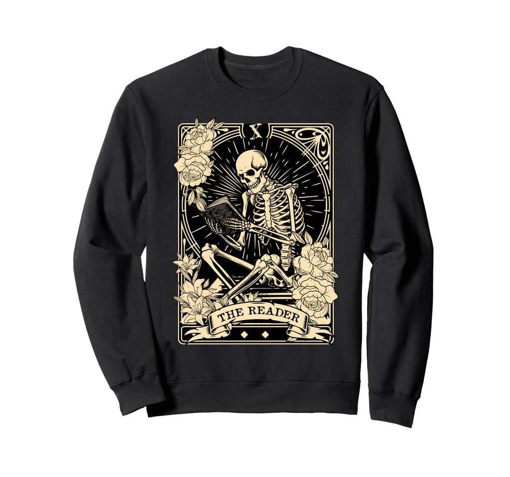 Reader Tarot Card Skeleton Book Sweatshirt - Minimalist Print Men Women - T-Shirt, Sweatshirt, Hoodie