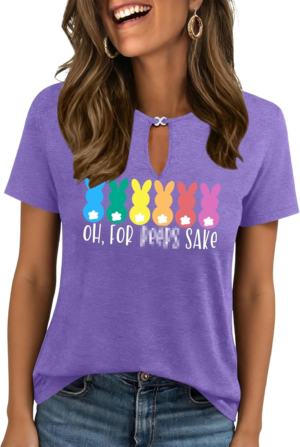 Easter Shirts for Women: Happy Easter Tshirt Bunny Graphic Tees Oh for Peeps Sake Letter Print Short Sleeve Tops - T-Shirt, Sweatshirt, Hoodie