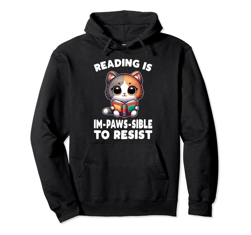 Reading Book Cat Library Reading Teacher Hoodie - Trendy Graphic for Adults - T-Shirt, Sweatshirt, Hoodie