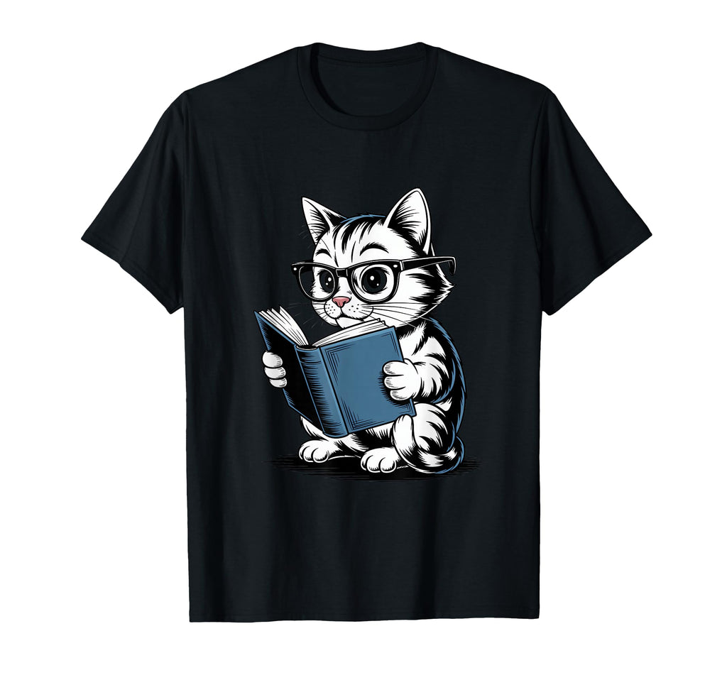 Cat Reading Book Nerd Kitty Bookworm T-Shirt - Fun Novelty Design Unisex - T-Shirt, Sweatshirt, Hoodie