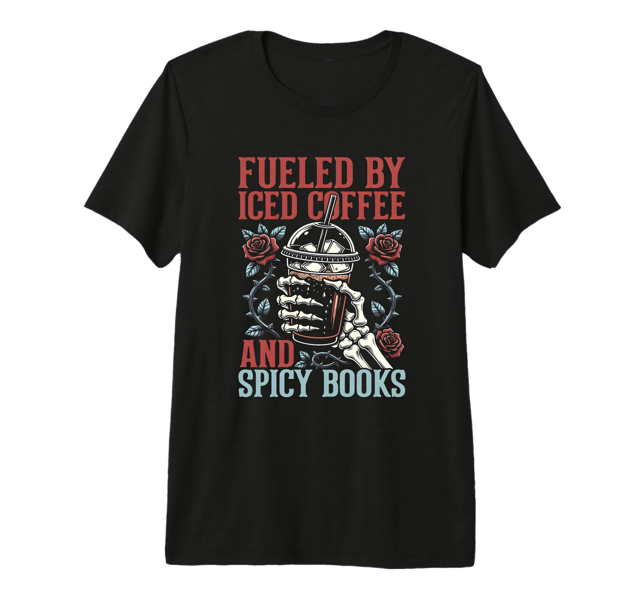Fueled Iced Coffee Spicy Books Dark T-Shirt - Custom Art Print Men Women - T-Shirt, Sweatshirt, Hoodie