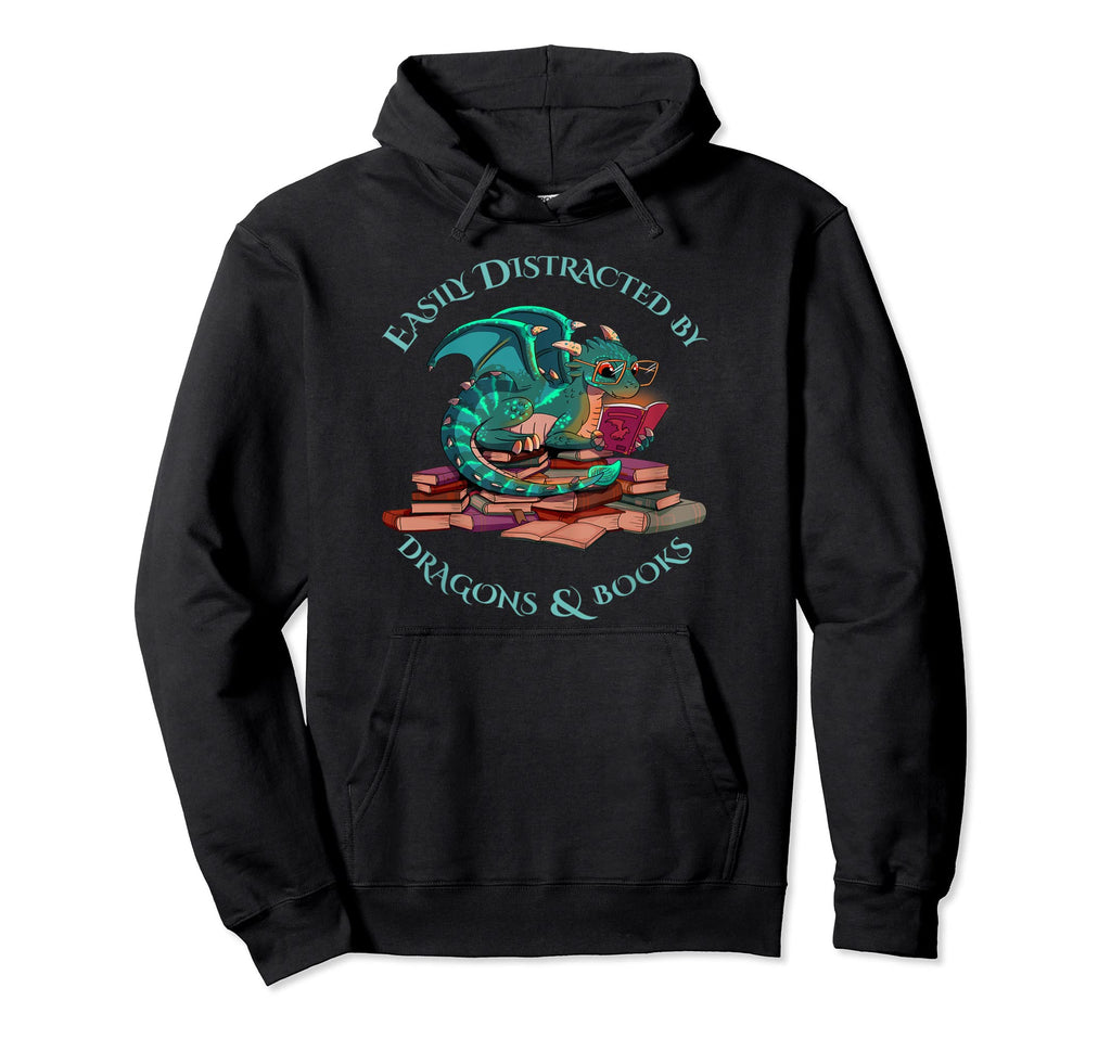 Dragon Book Easily Distracted Hoodie - Aesthetic Graphic for Adults - T-Shirt, Sweatshirt, Hoodie