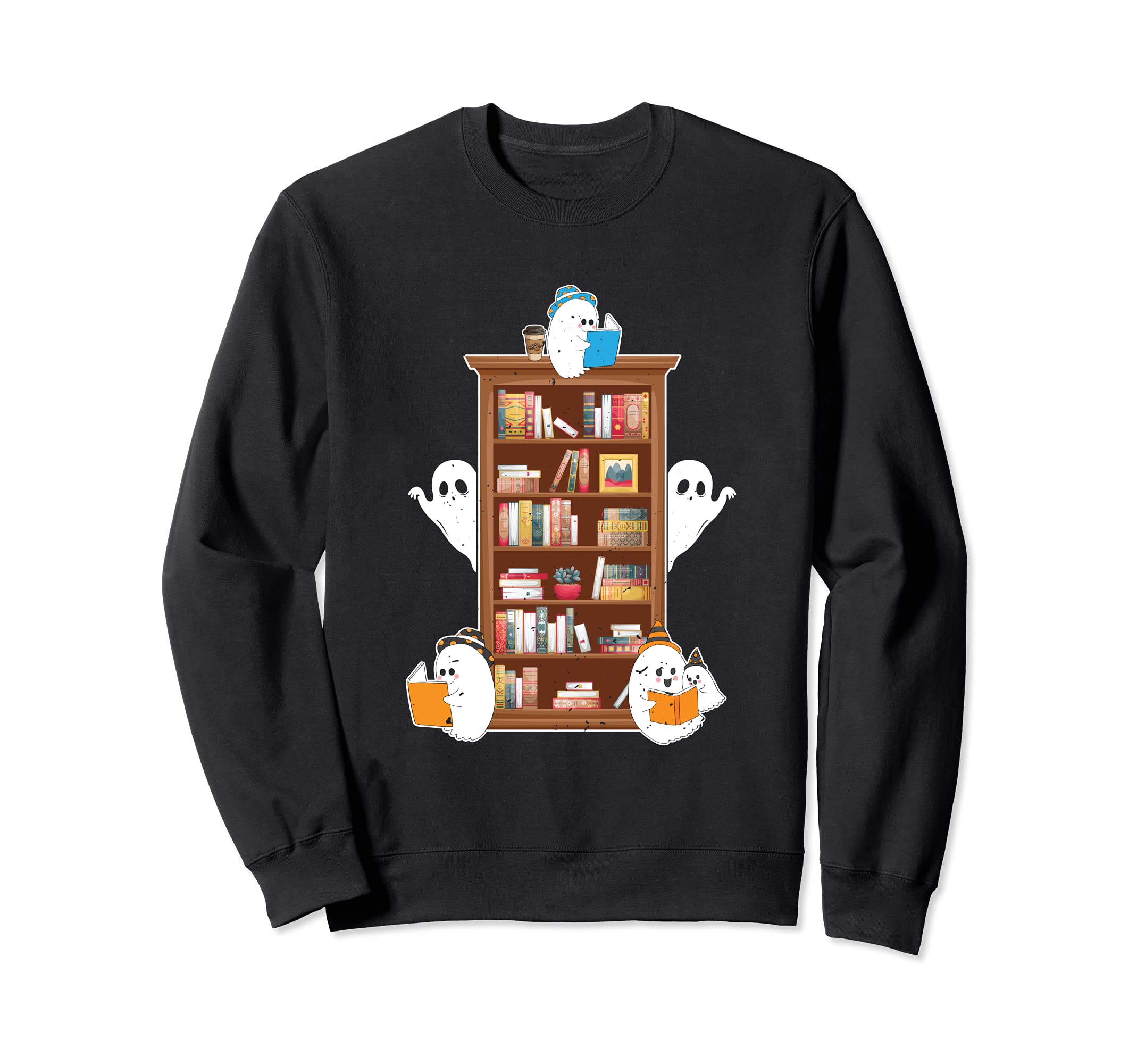 Funny Halloween Ghosts Book Shelf Sweatshirt - Custom Art Print Men Women - T-Shirt, Sweatshirt, Hoodie