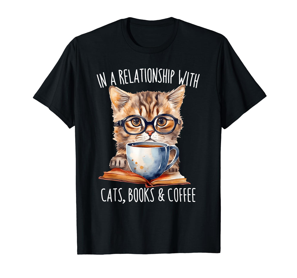 Funny Cat Coffee And Books Reading T-Shirt - Novelty Apparel for Adults - T-Shirt, Sweatshirt, Hoodie