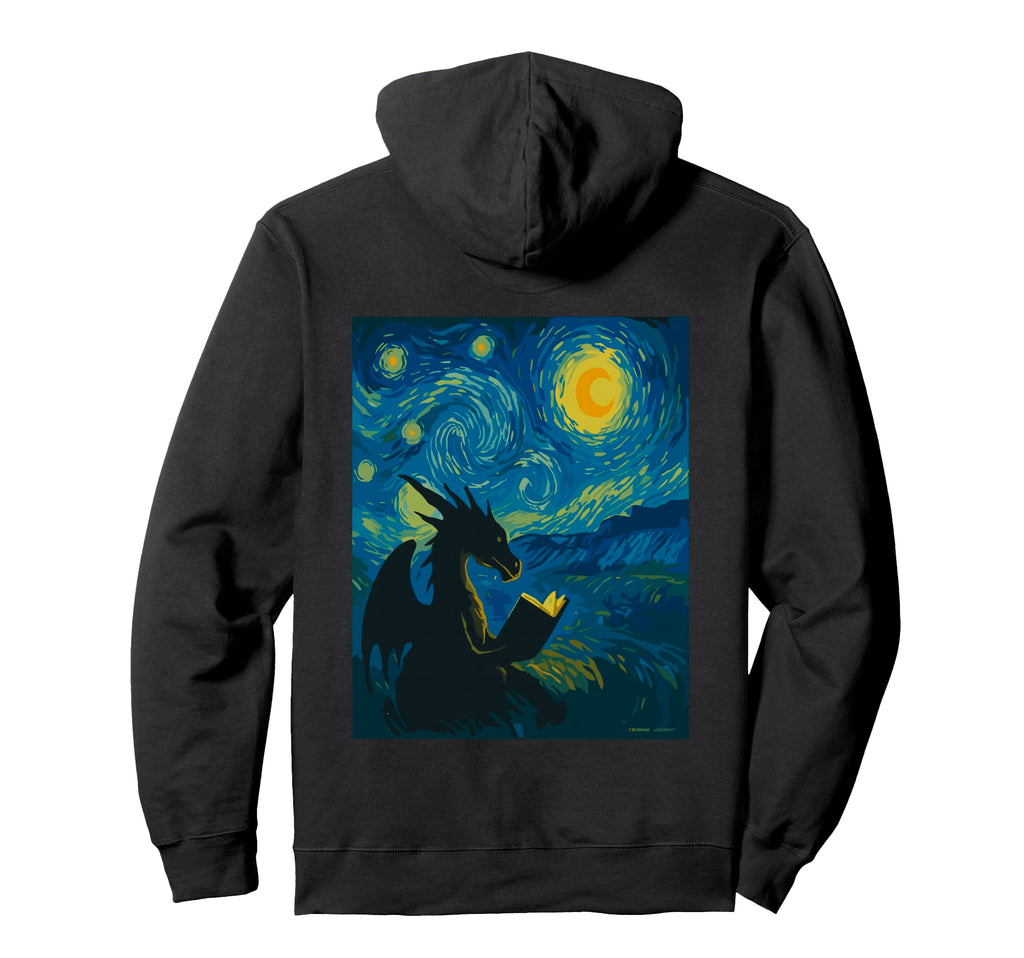 Dragon Reading Book Van Gogh Art Hoodie - Graphic Print for Adults - T-Shirt, Sweatshirt, Hoodie