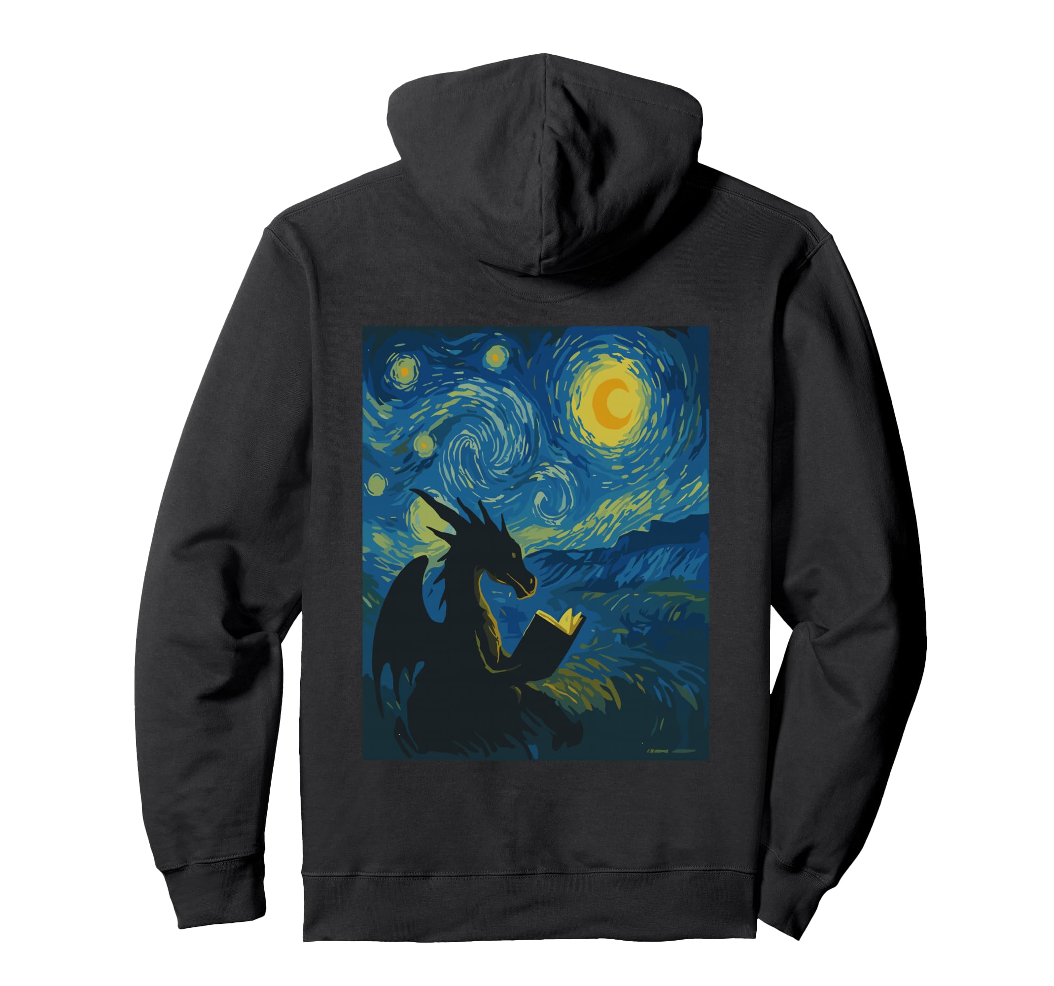 Dragon Reading Book Van Gogh Art Hoodie - Graphic Print for Adults - T-Shirt, Sweatshirt, Hoodie