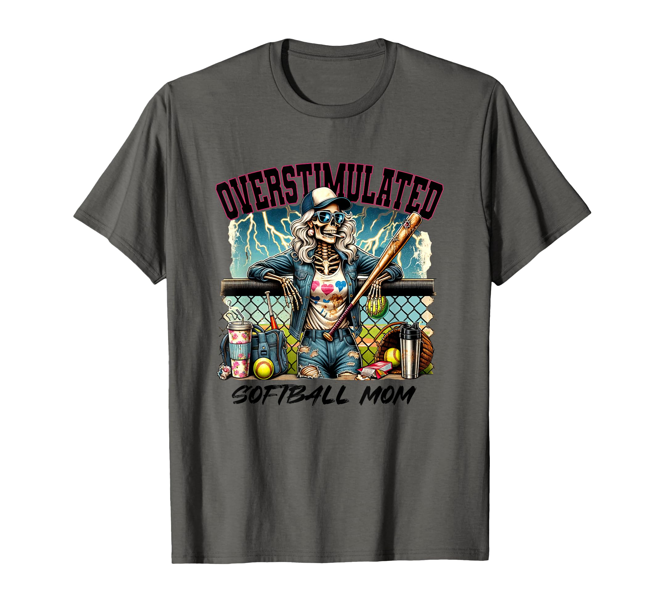 Overstimulated Skeleton Baseball Vibes T-Shirt - Graphic Print Unisex - T-Shirt, Sweatshirt, Hoodie