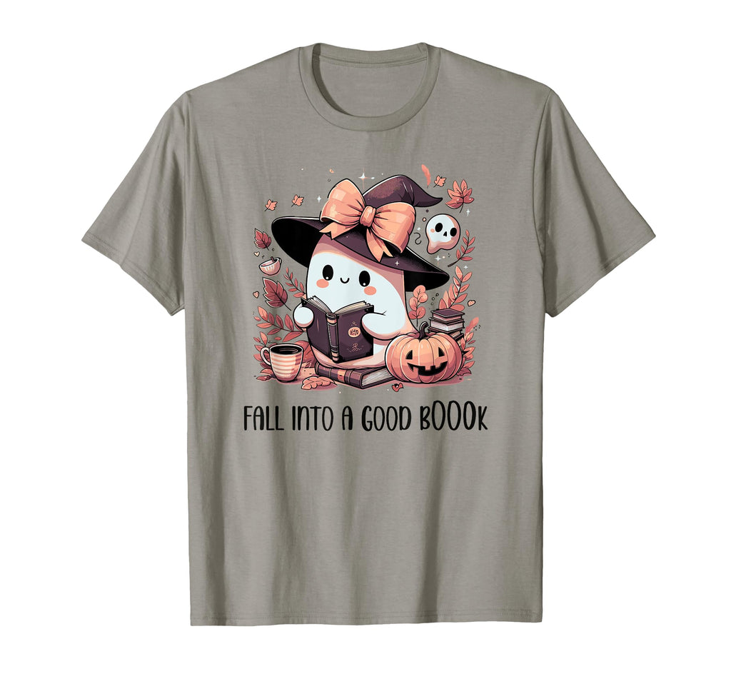 Fall Into Good Book Ghost Reading T-Shirt - Minimalist Print Men Women - T-Shirt, Sweatshirt, Hoodie