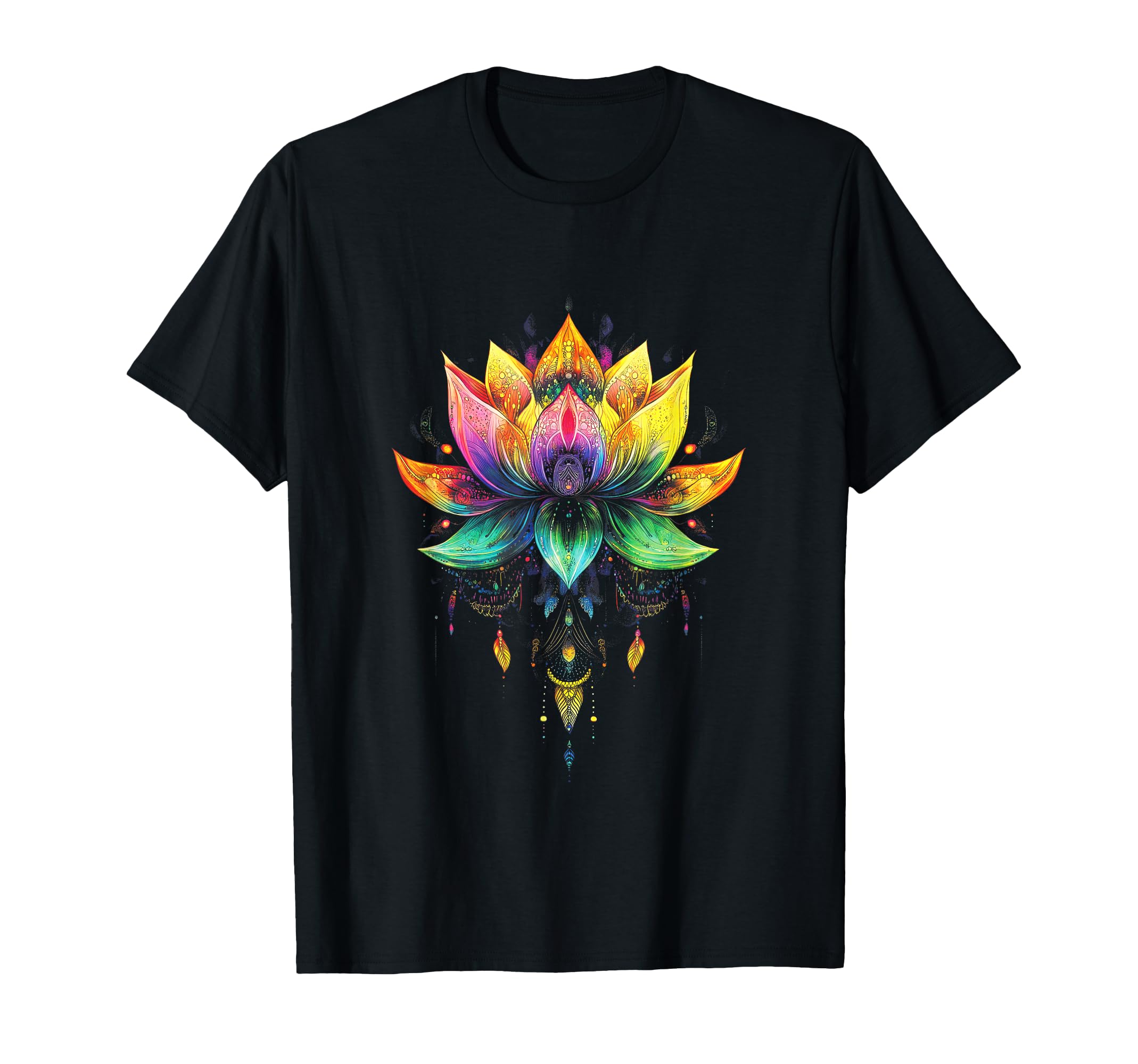 Bohemian Rainbow Lotus Flower Yoga T-Shirt - Custom Art Print for Adults - T-Shirt, Sweatshirt, Hoodie