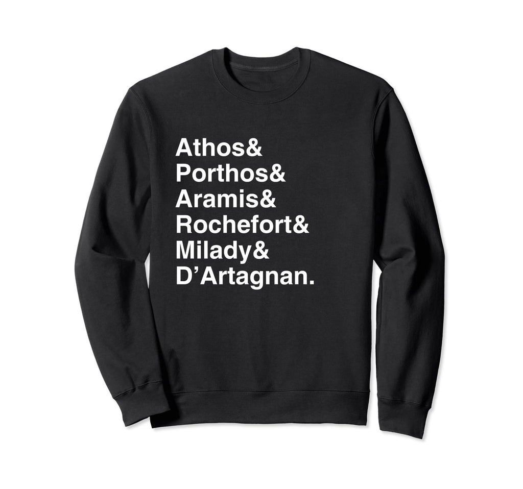 Three Musketeers Character List Sweatshirt - Minimalist Print for Adults - T-Shirt, Sweatshirt, Hoodie