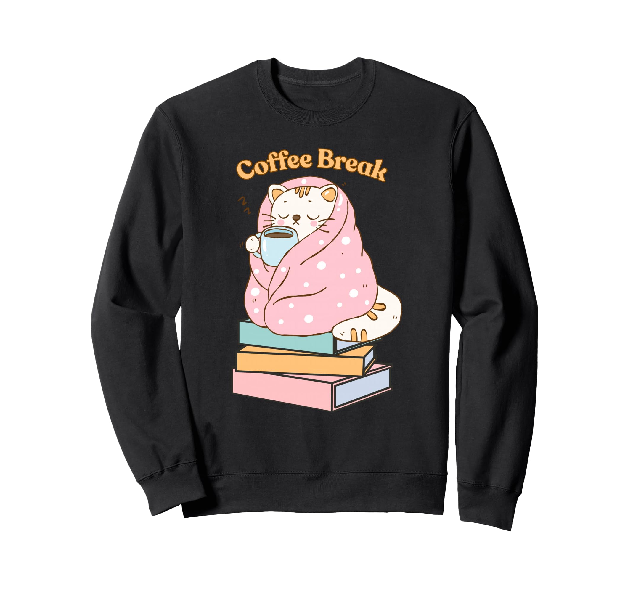 Cat Books And Coffee Cartoon Cozy Sweatshirt - Streetwear Style Men Women - T-Shirt, Sweatshirt, Hoodie