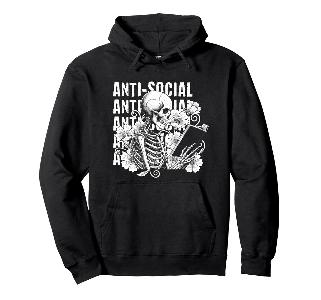 Skeleton Reading Book Dark Bookish Hoodie - Custom Art Print Men Women - T-Shirt, Sweatshirt, Hoodie